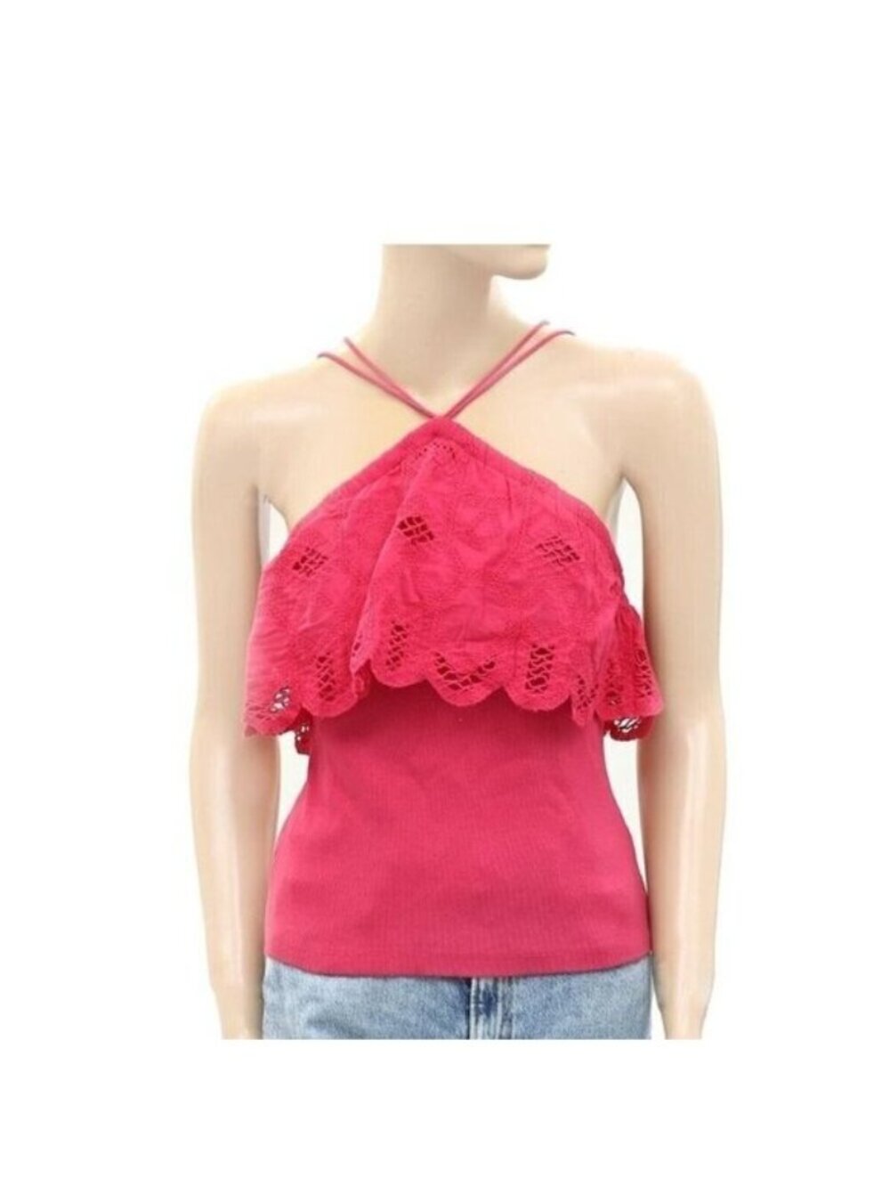 Anthpologie Fuchsia Lace Halter Cami Top With Strappy Back Design Size Small